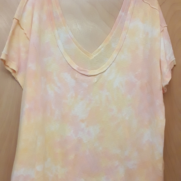 Free People Orange Pink Yellow Tie Die V Neck Knit Oversized Dolman Top L No - Picture 3 of 8